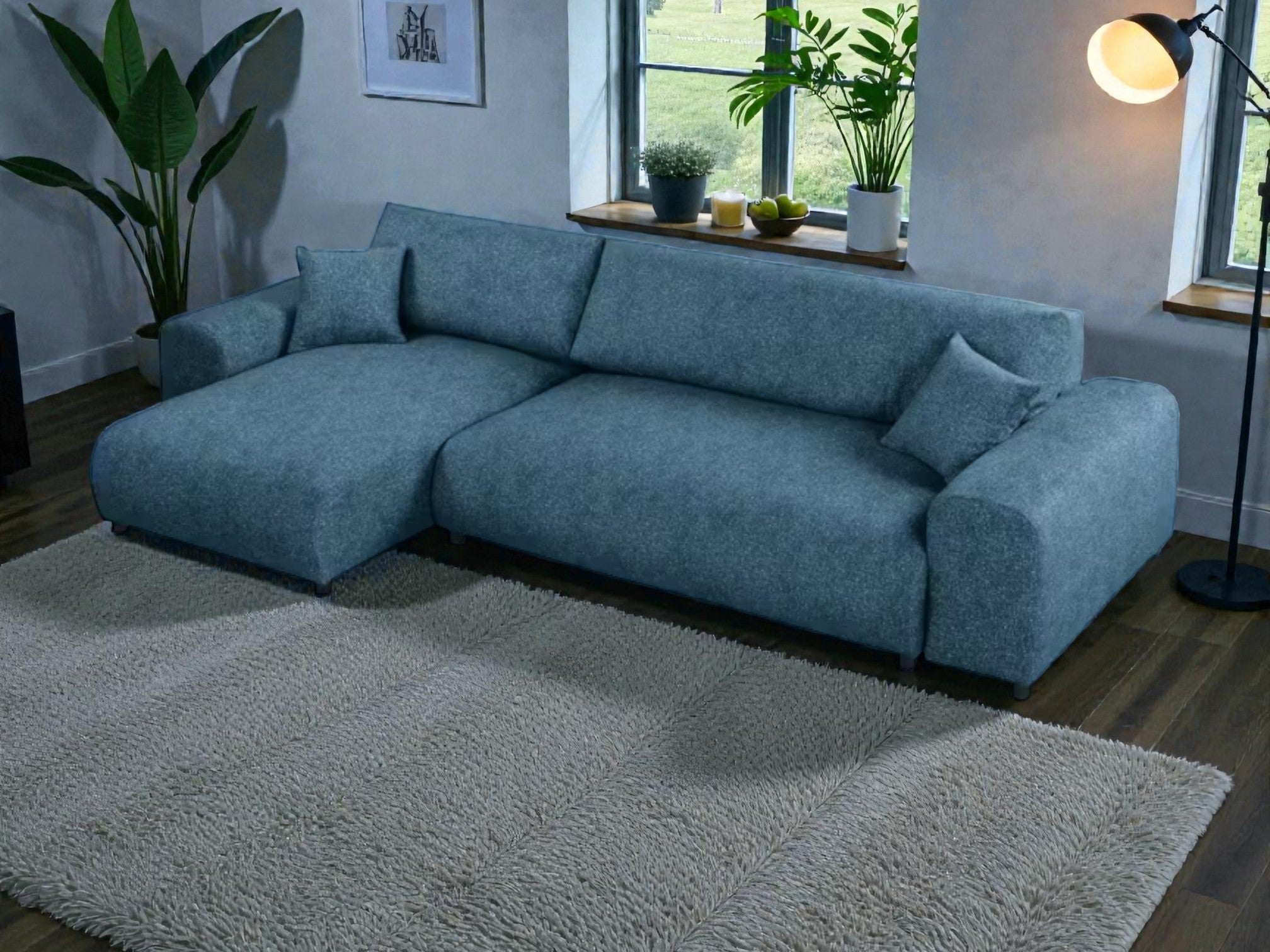 Kampinė miegama sofa JUSTINA BLUR