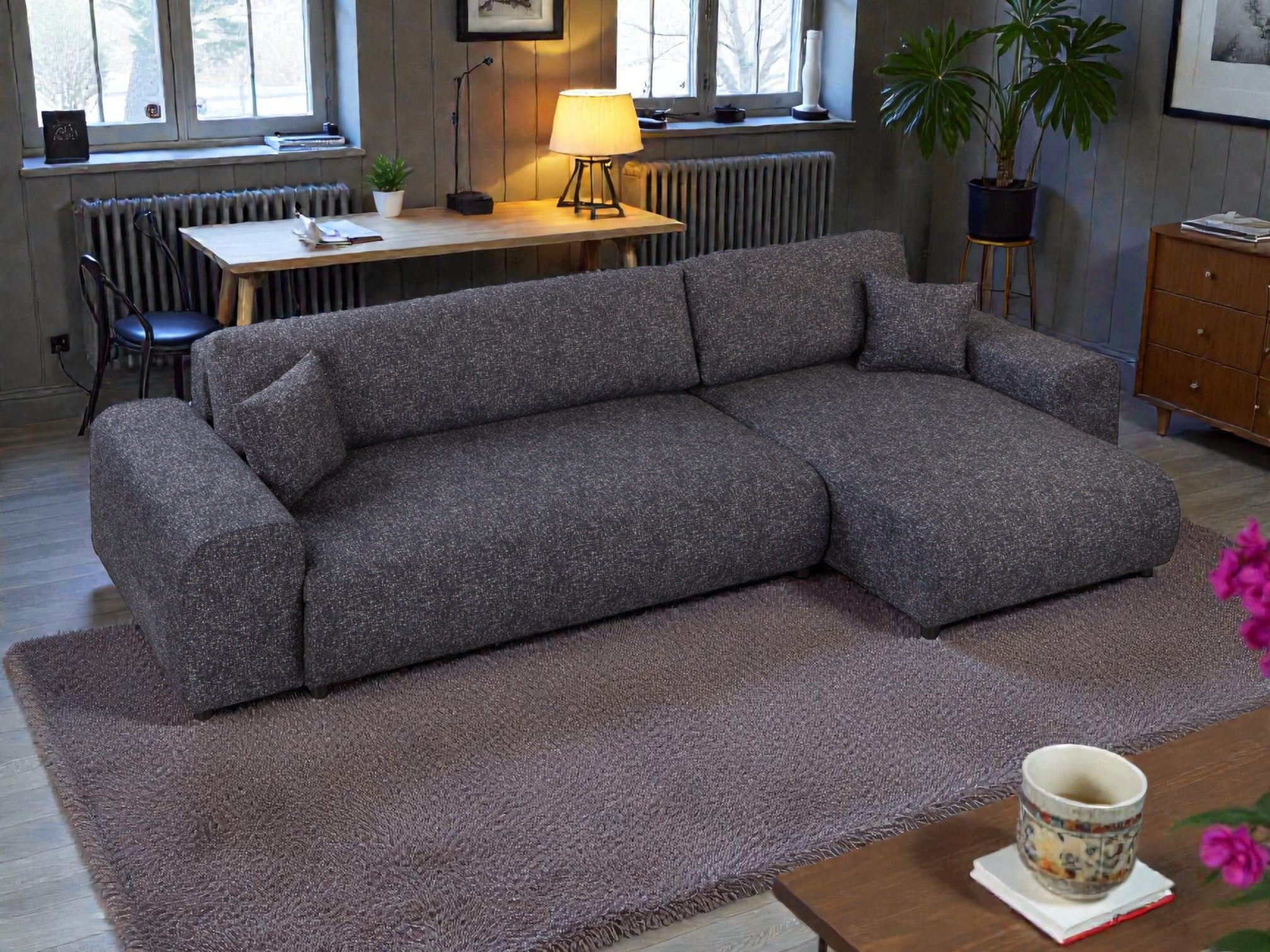 Kampinė miegama sofa JUSTINA BLUR